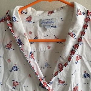 Patriotic USA Sailboat Button Down Top 4th of July